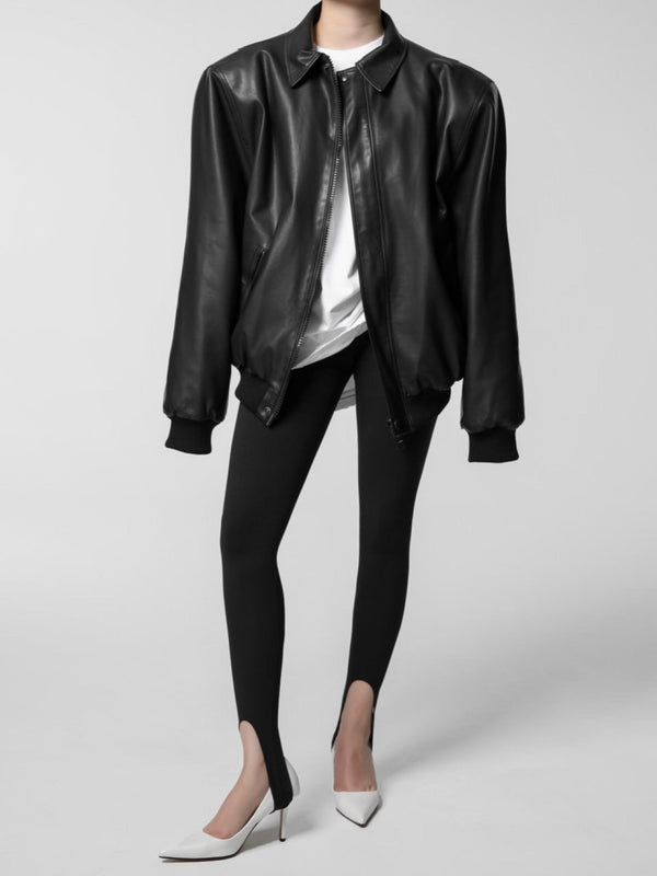 WASHED VEGAN LEATHER BOMBER JACKET