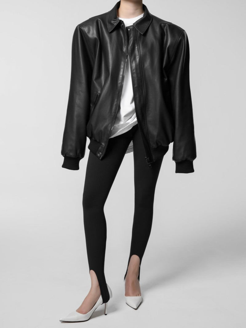 WASHED VEGAN LEATHER BOMBER JACKET