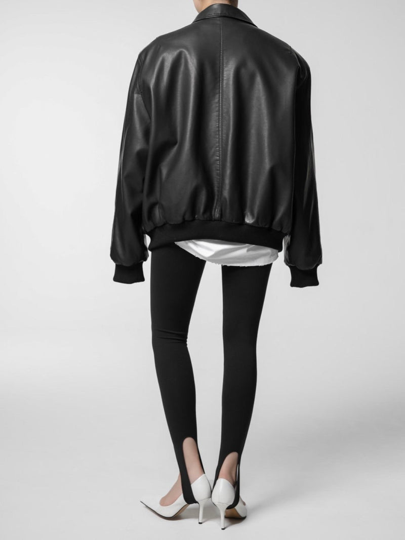 WASHED VEGAN LEATHER BOMBER JACKET