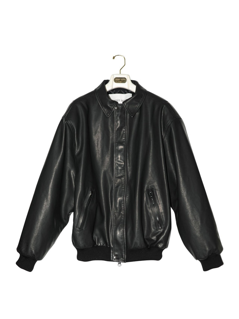 WASHED VEGAN LEATHER BOMBER JACKET