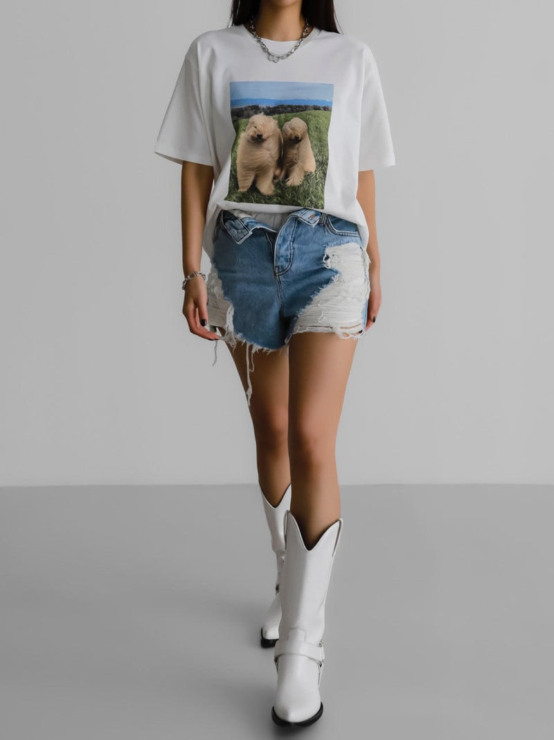 WINDY FUZZY DOGS PRINTED T-SHIRT
