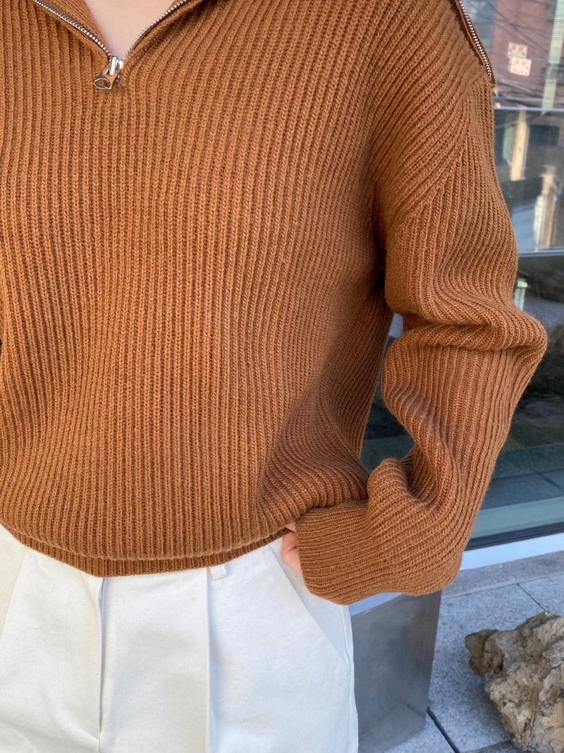 WOOL CASHMERE HALF ZIPPED COLLARED KNIT