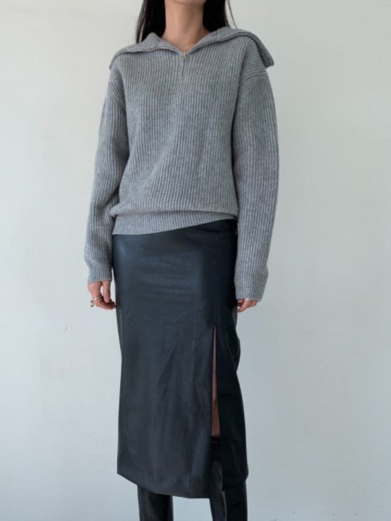 WOOL CASHMERE HALF ZIPPED COLLARED KNIT