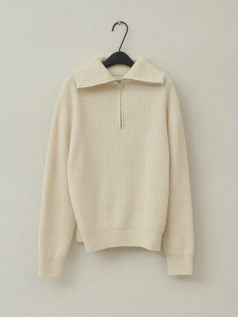 WOOL CASHMERE HALF ZIPPED COLLARED KNIT