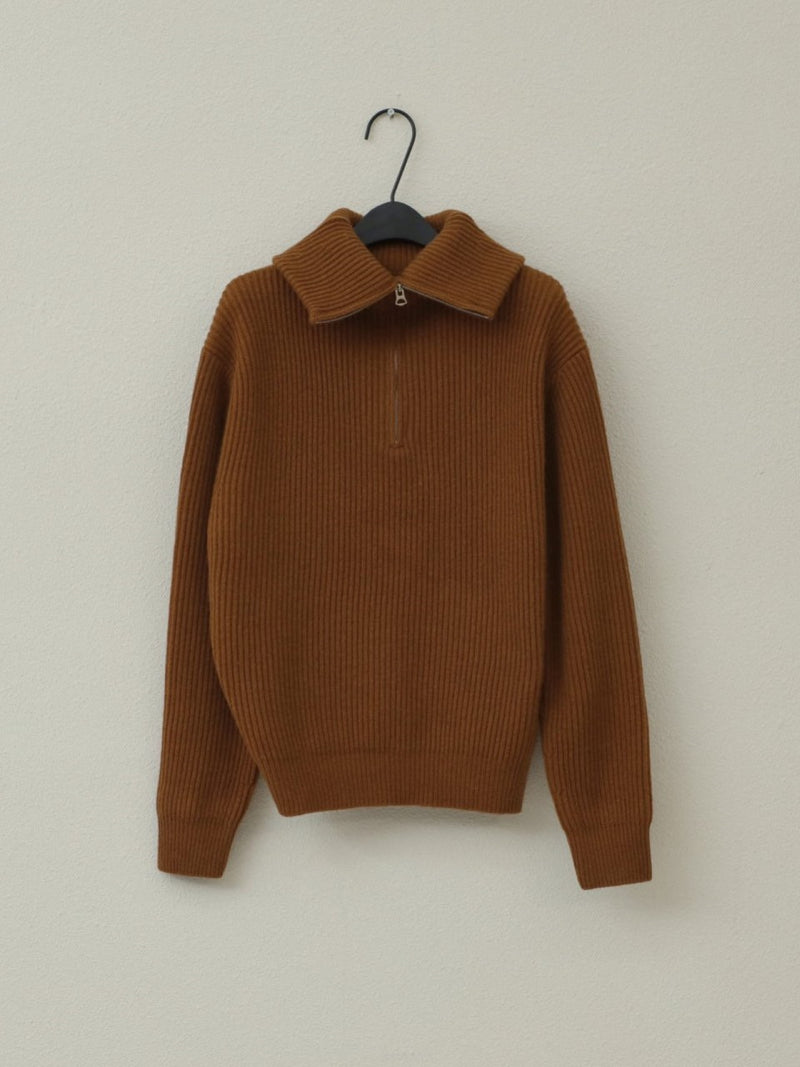 WOOL CASHMERE HALF ZIPPED COLLARED KNIT