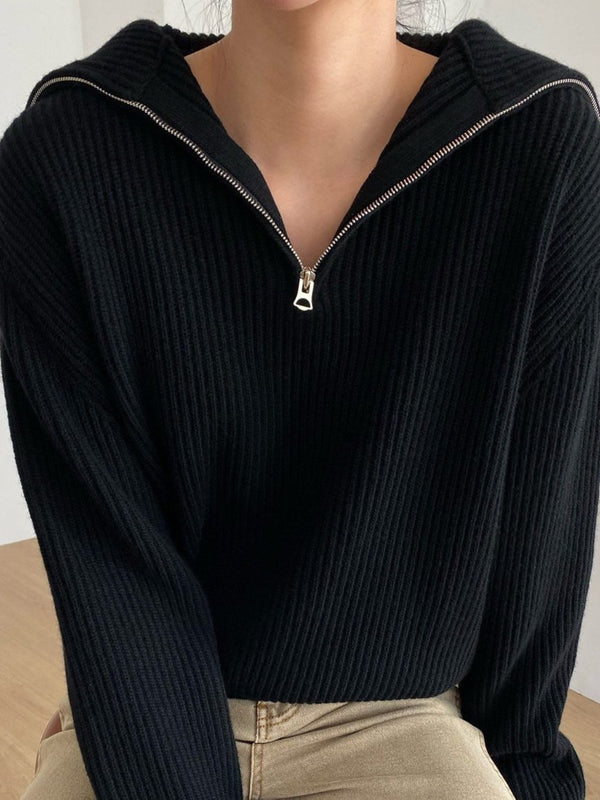 WOOL CASHMERE HALF ZIPPED COLLARED KNIT