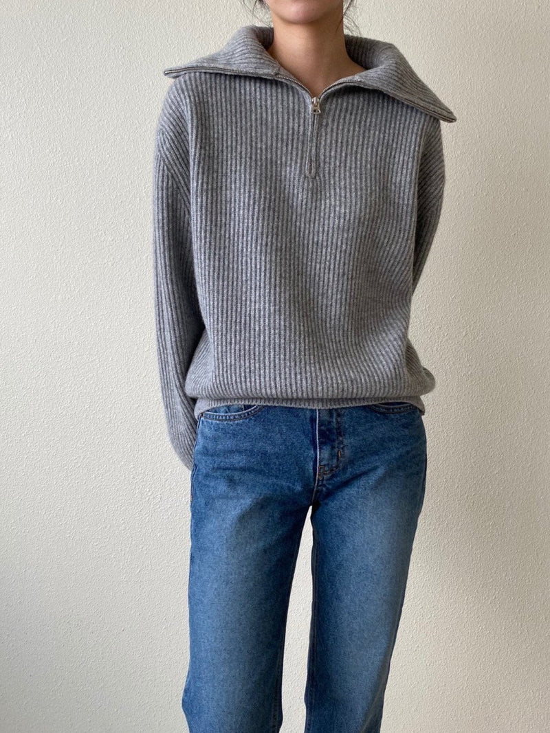 WOOL CASHMERE HALF ZIPPED COLLARED KNIT