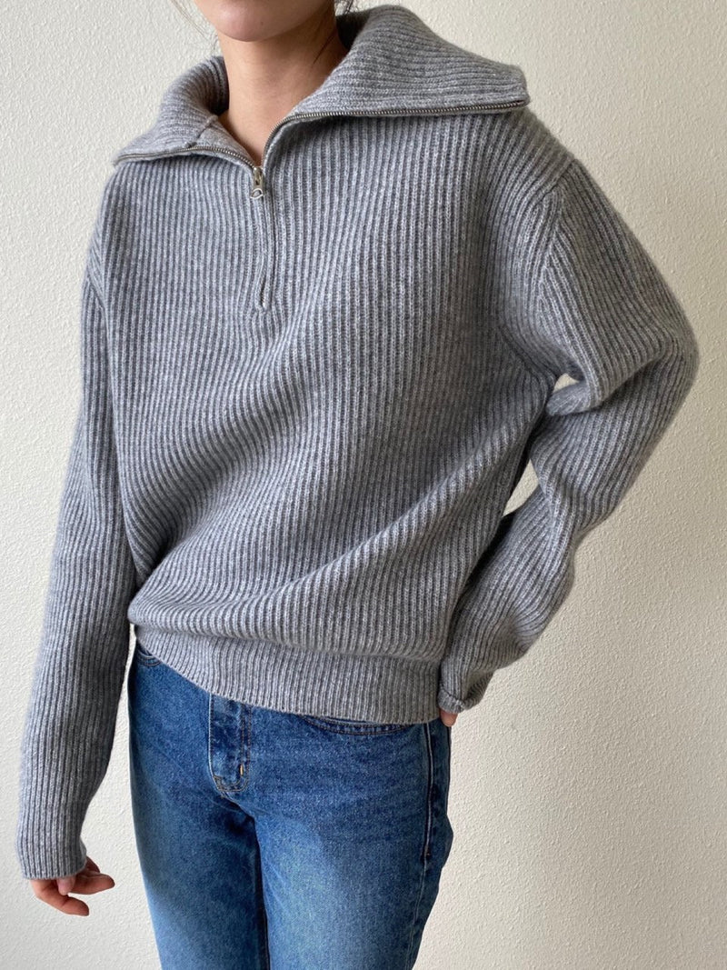 WOOL CASHMERE HALF ZIPPED COLLARED KNIT