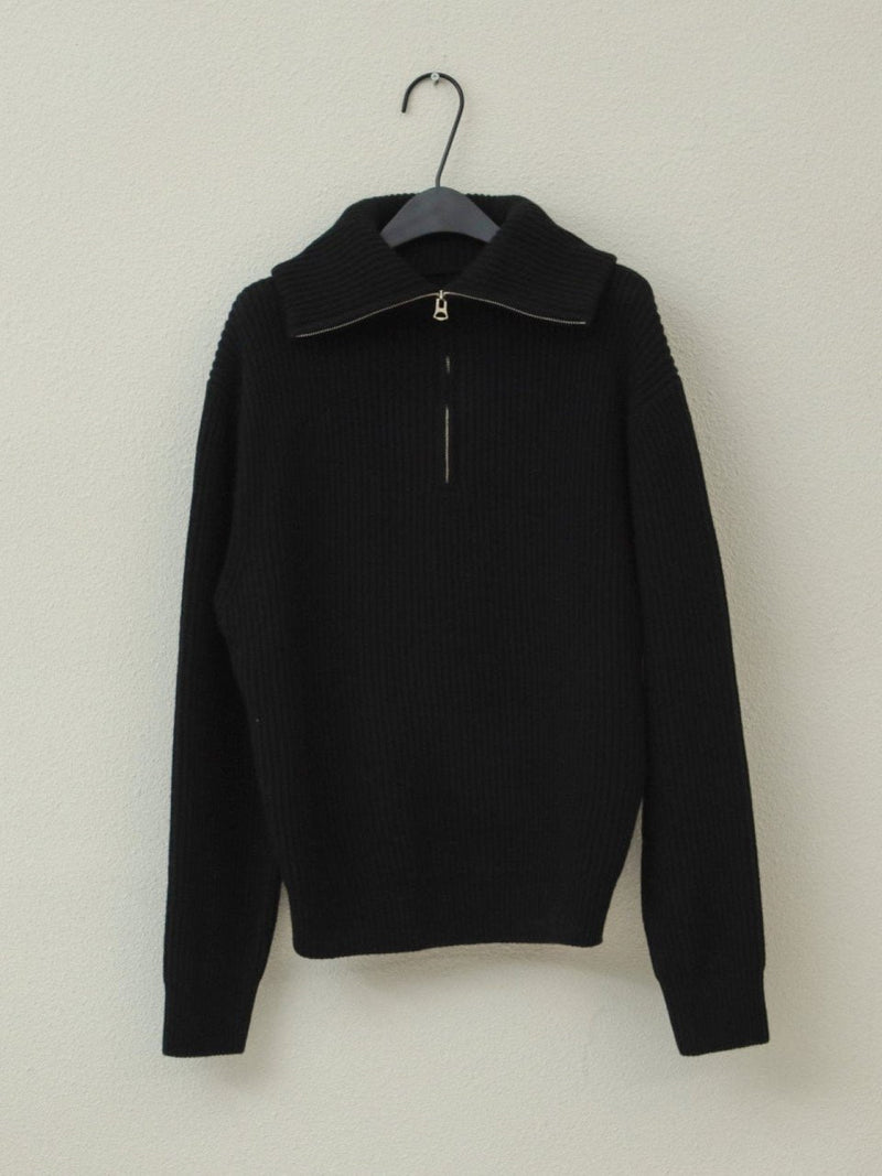 WOOL CASHMERE HALF ZIPPED COLLARED KNIT