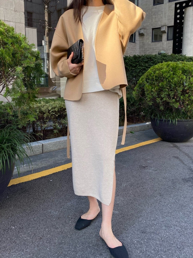 WOOL CASHMERE KNIT SKIRT WITH SLIT