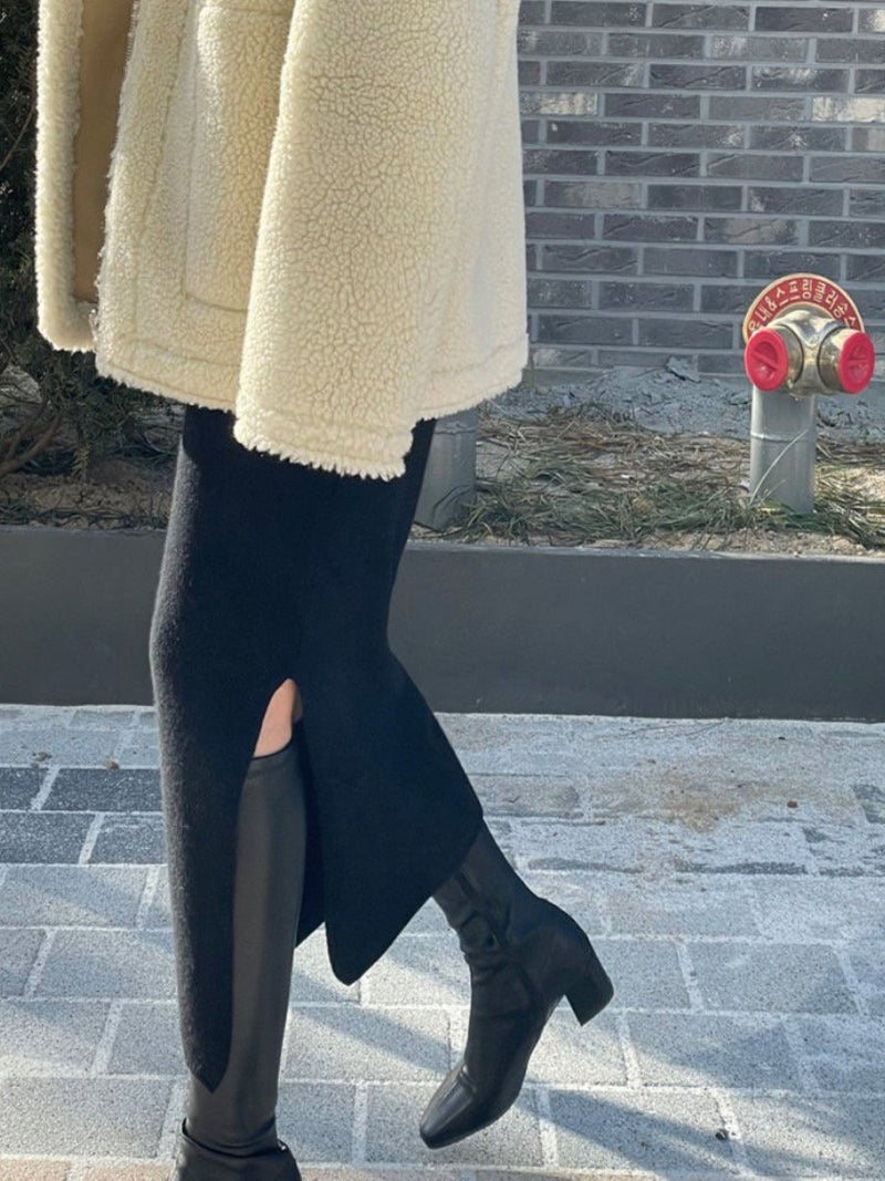 WOOL CASHMERE KNIT SKIRT WITH SLIT