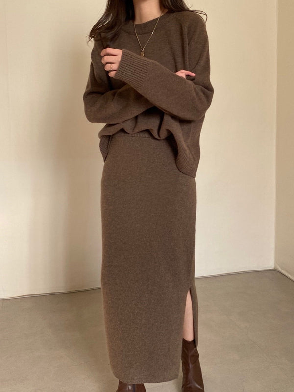 WOOL CASHMERE KNIT SKIRT WITH SLIT