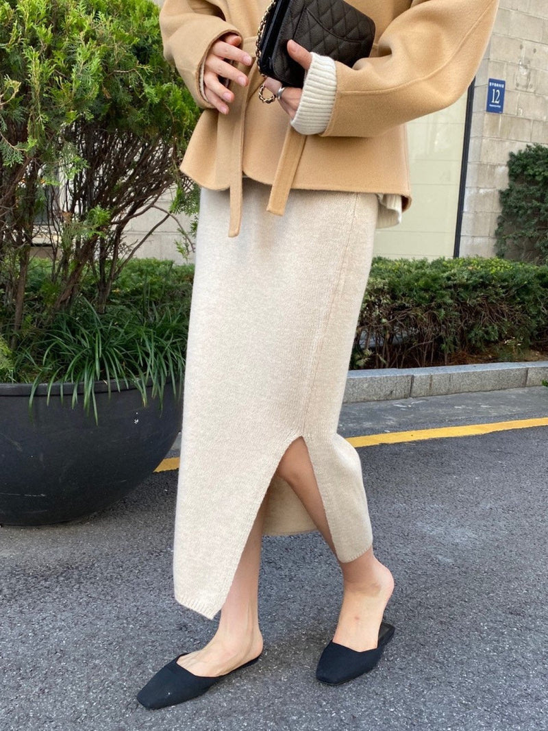 WOOL CASHMERE KNIT SKIRT WITH SLIT
