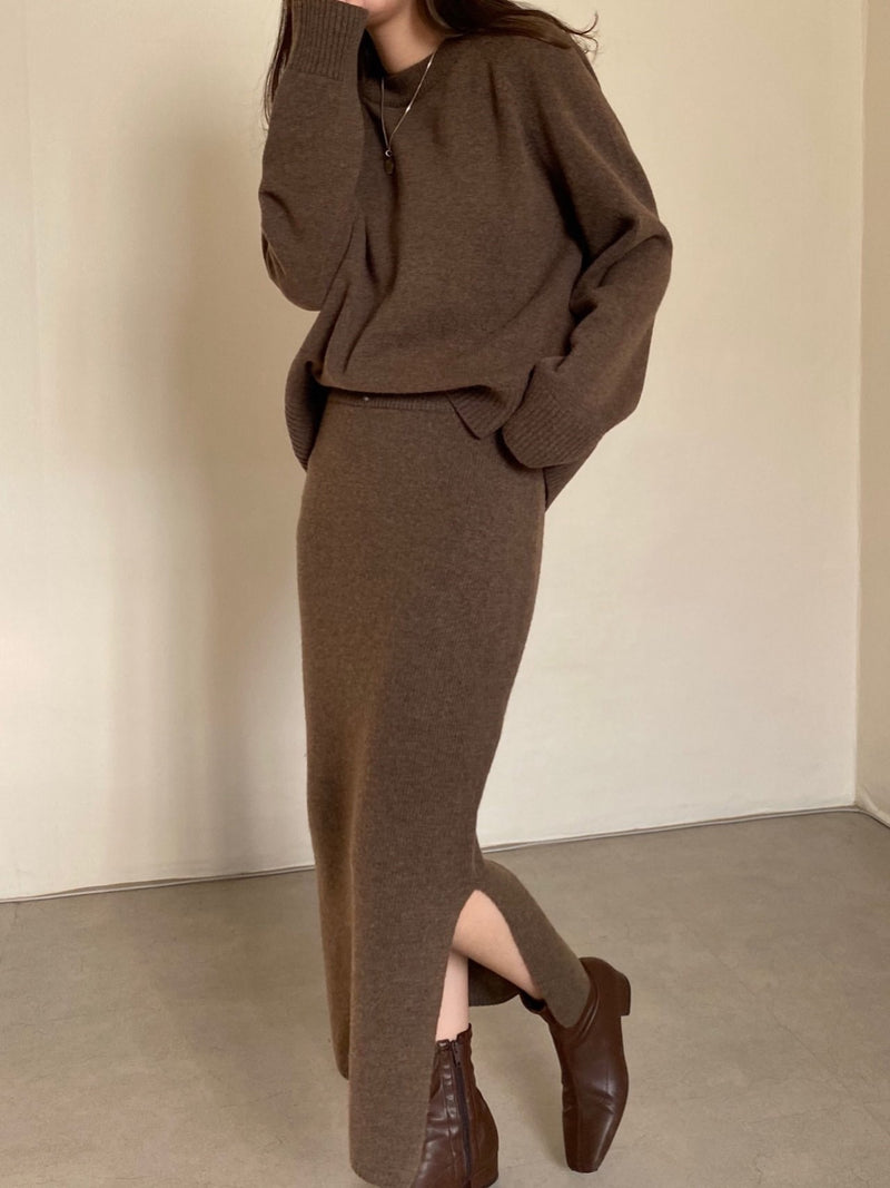 WOOL CASHMERE KNIT SKIRT WITH SLIT