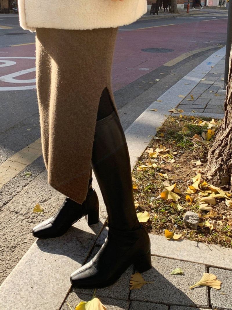 WOOL CASHMERE KNIT SKIRT WITH SLIT