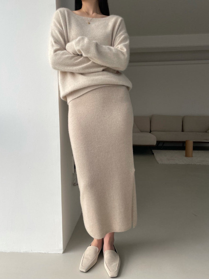 WOOL CASHMERE KNIT SKIRT WITH SLIT
