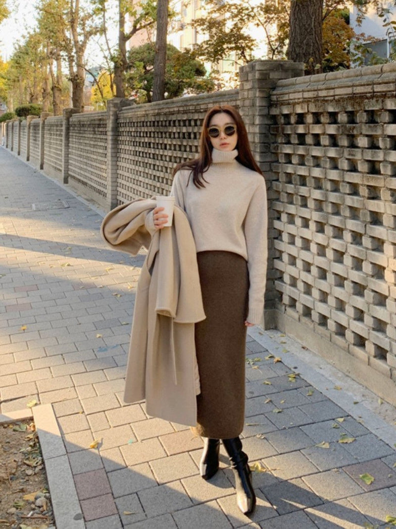 WOOL CASHMERE KNIT SKIRT WITH SLIT
