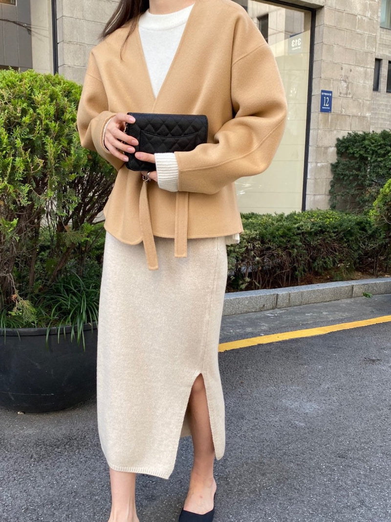 WOOL CASHMERE KNIT SKIRT WITH SLIT