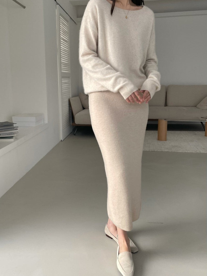 WOOL CASHMERE KNIT SKIRT WITH SLIT