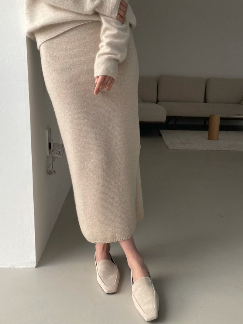WOOL CASHMERE KNIT SKIRT WITH SLIT
