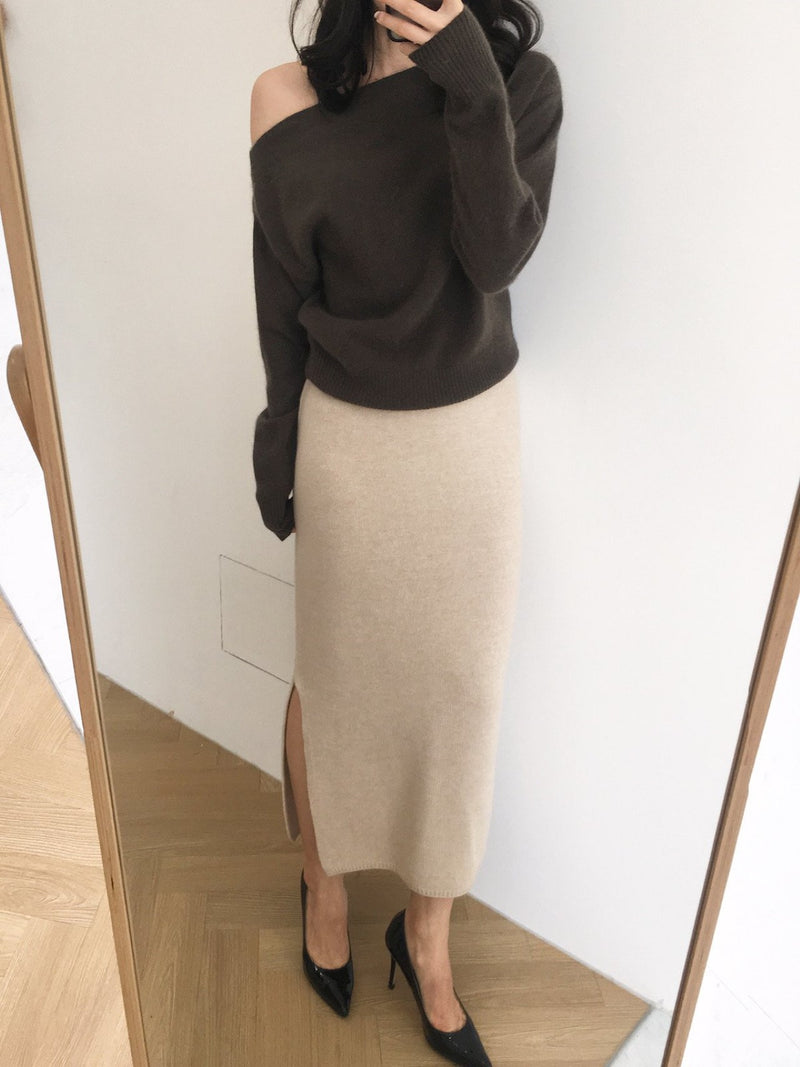 WOOL CASHMERE KNIT SKIRT WITH SLIT