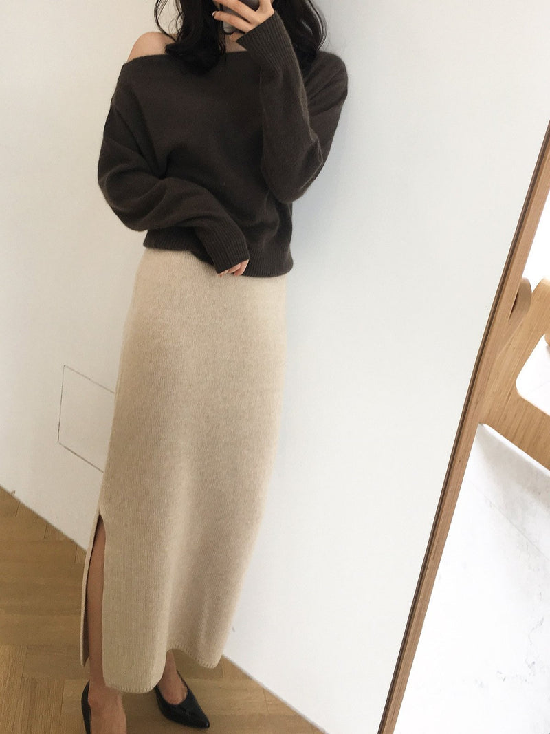 WOOL CASHMERE KNIT SKIRT WITH SLIT
