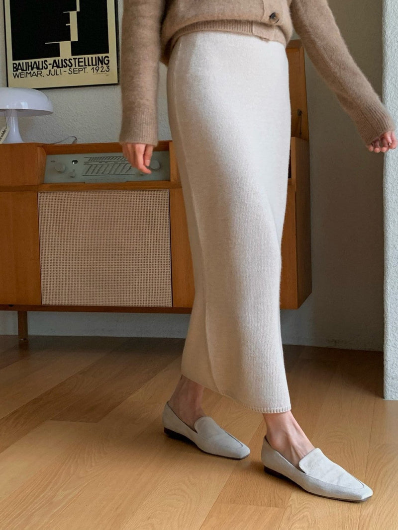 WOOL CASHMERE KNIT SKIRT WITH SLIT