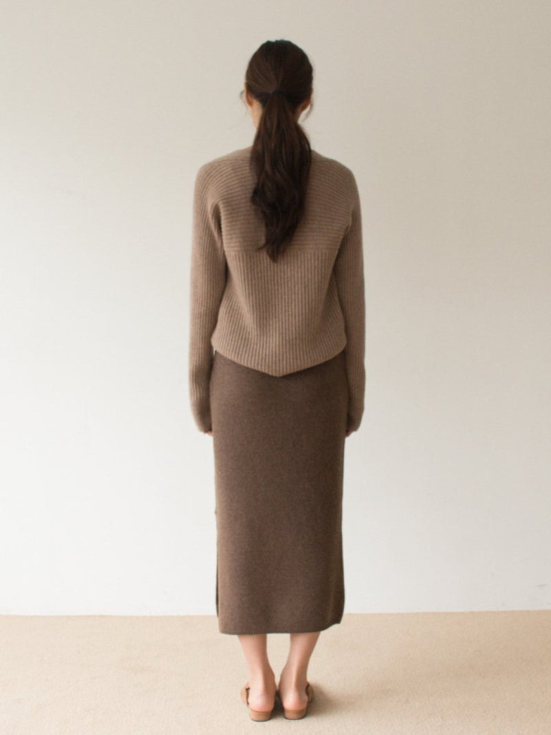 WOOL CASHMERE KNIT SKIRT WITH SLIT