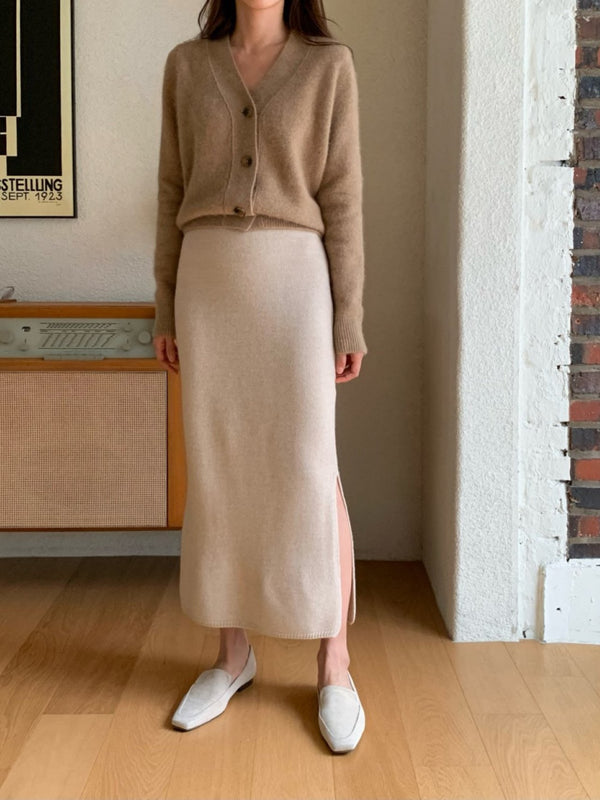 WOOL CASHMERE KNIT SKIRT WITH SLIT