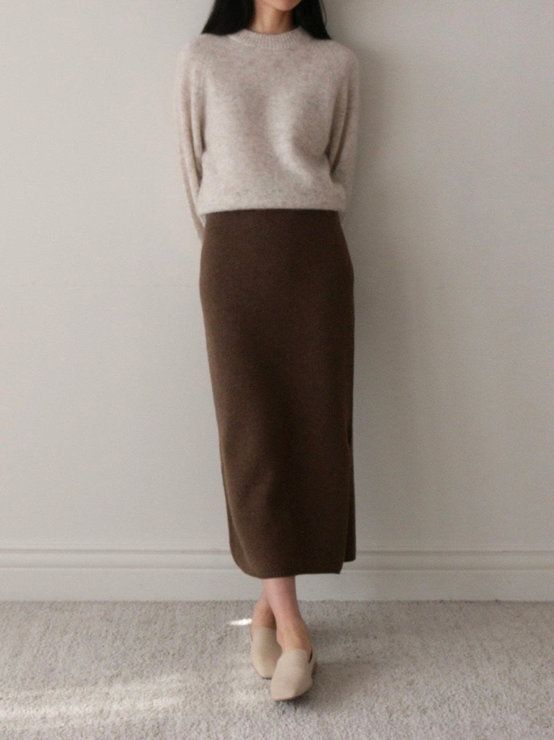 WOOL CASHMERE KNIT SKIRT WITH SLIT