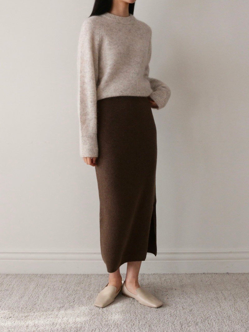 WOOL CASHMERE KNIT SKIRT WITH SLIT