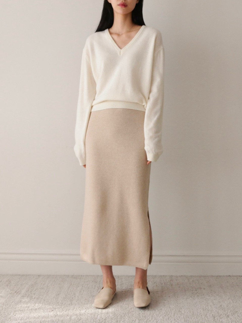 WOOL CASHMERE KNIT SKIRT WITH SLIT