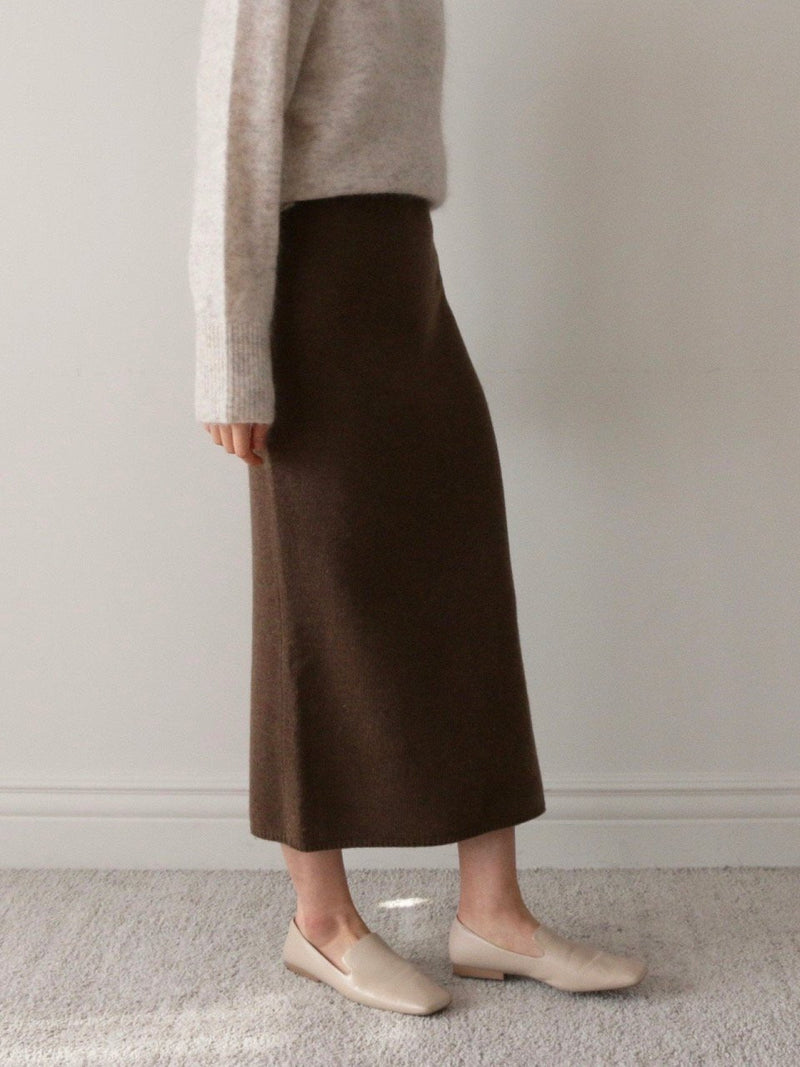 WOOL CASHMERE KNIT SKIRT WITH SLIT