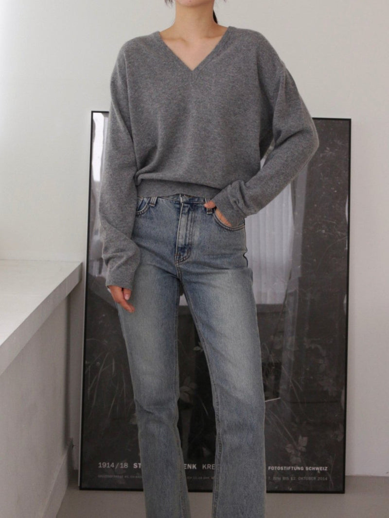 WOOL CASHMERE V-NECK TOP