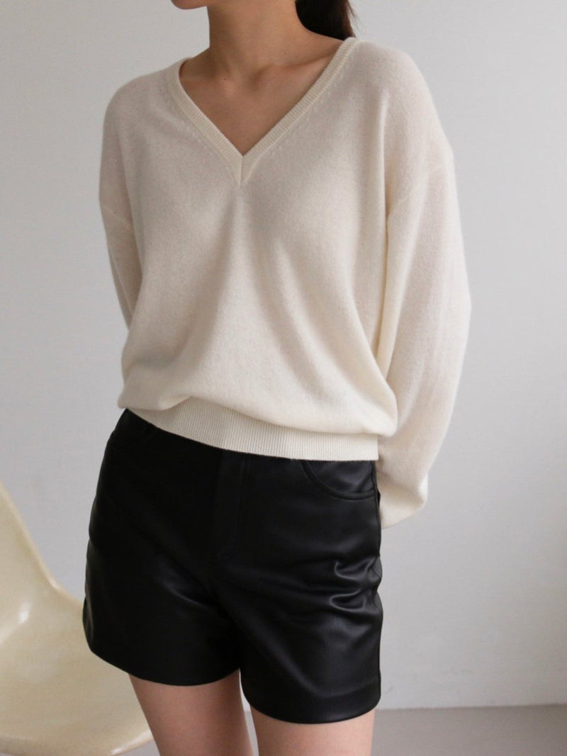 WOOL CASHMERE V-NECK TOP