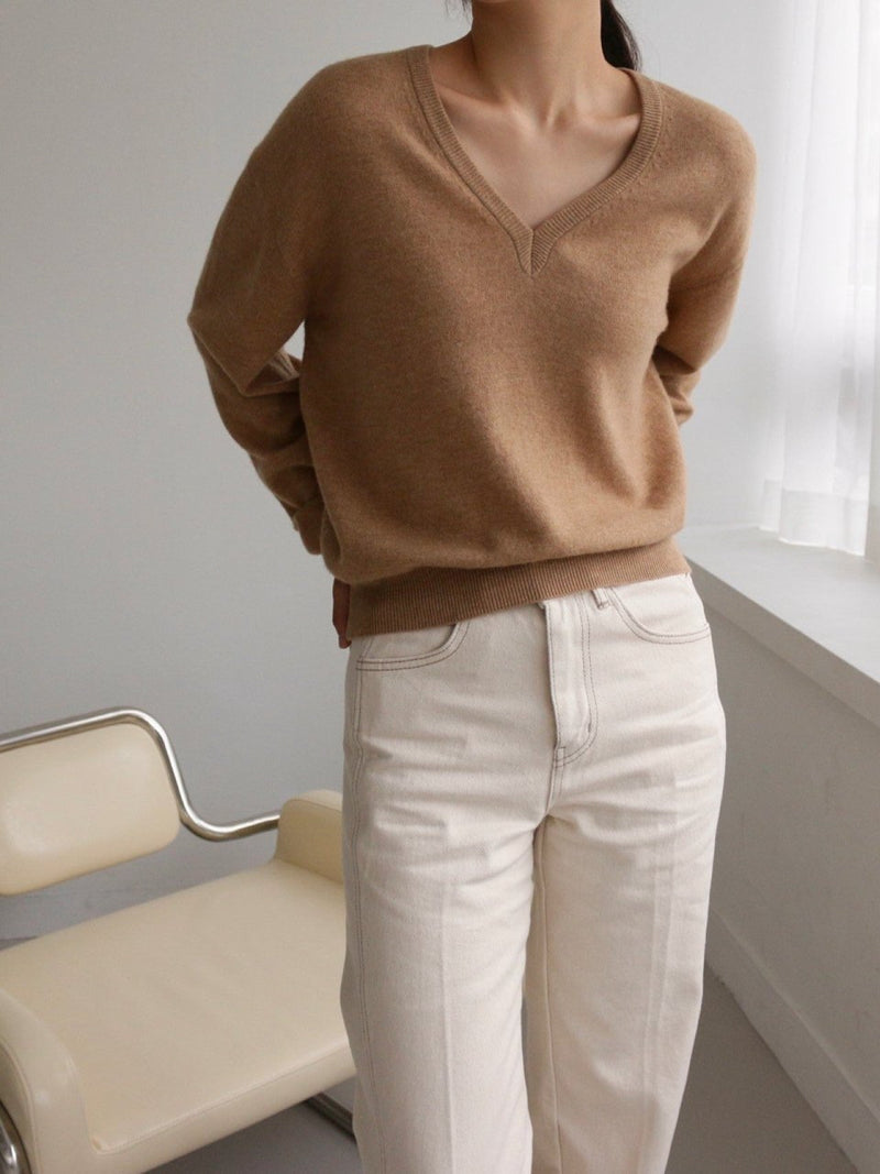 WOOL CASHMERE V-NECK TOP