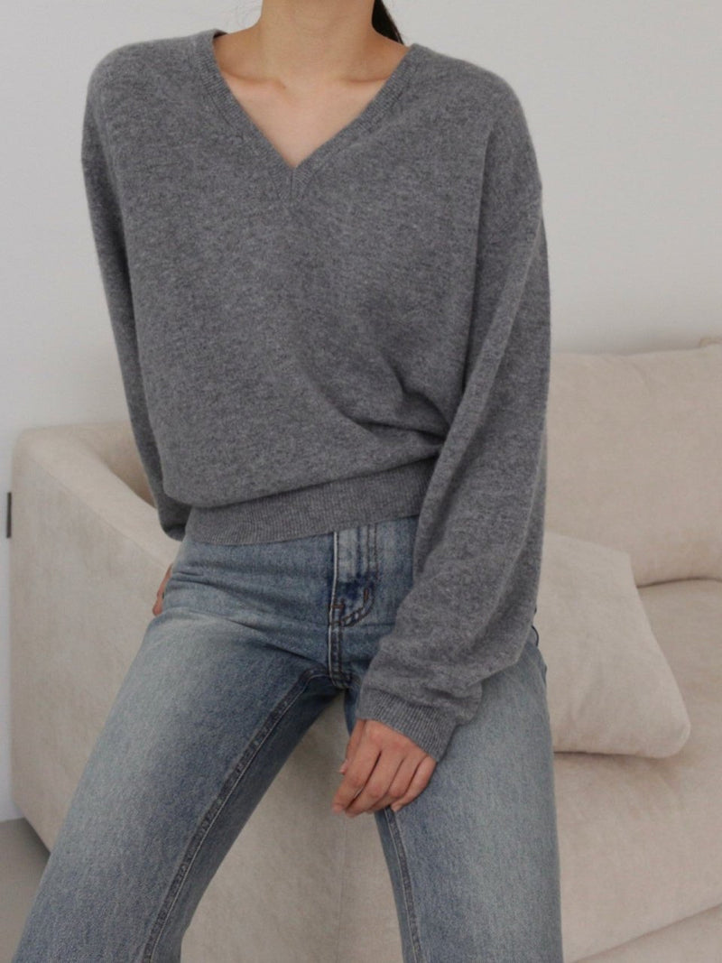 WOOL CASHMERE V-NECK TOP