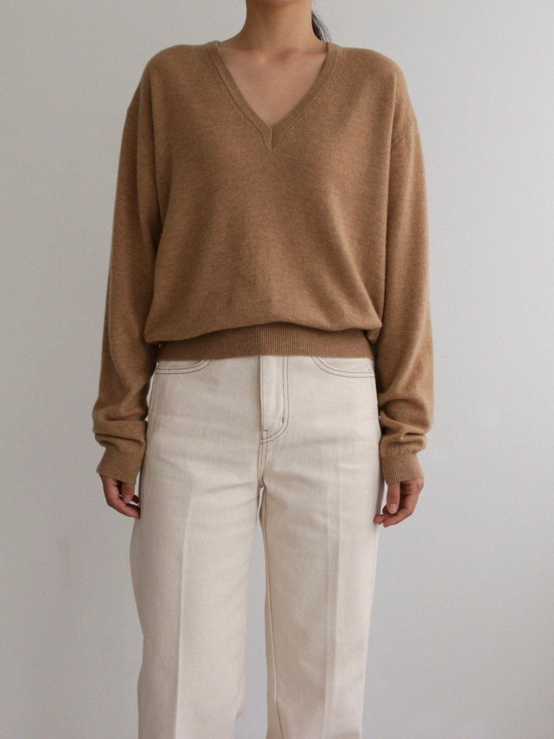 WOOL CASHMERE V-NECK TOP