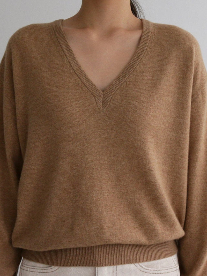 WOOL CASHMERE V-NECK TOP