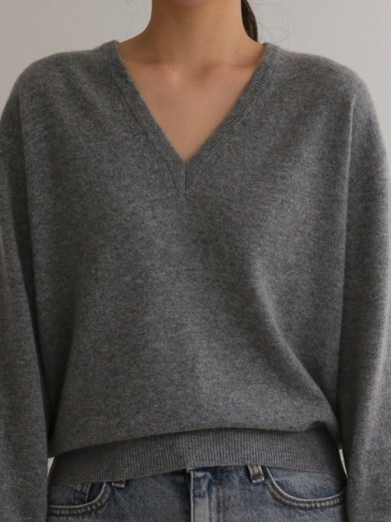 WOOL CASHMERE V-NECK TOP