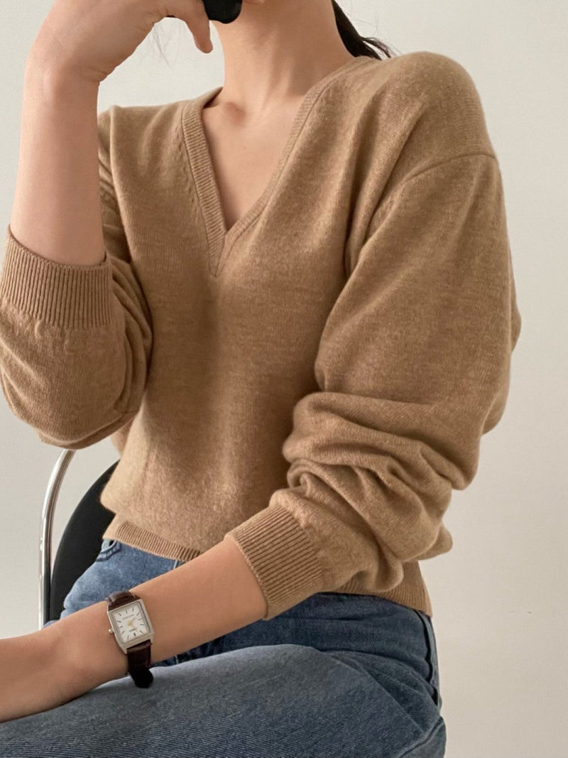 WOOL CASHMERE V-NECK TOP