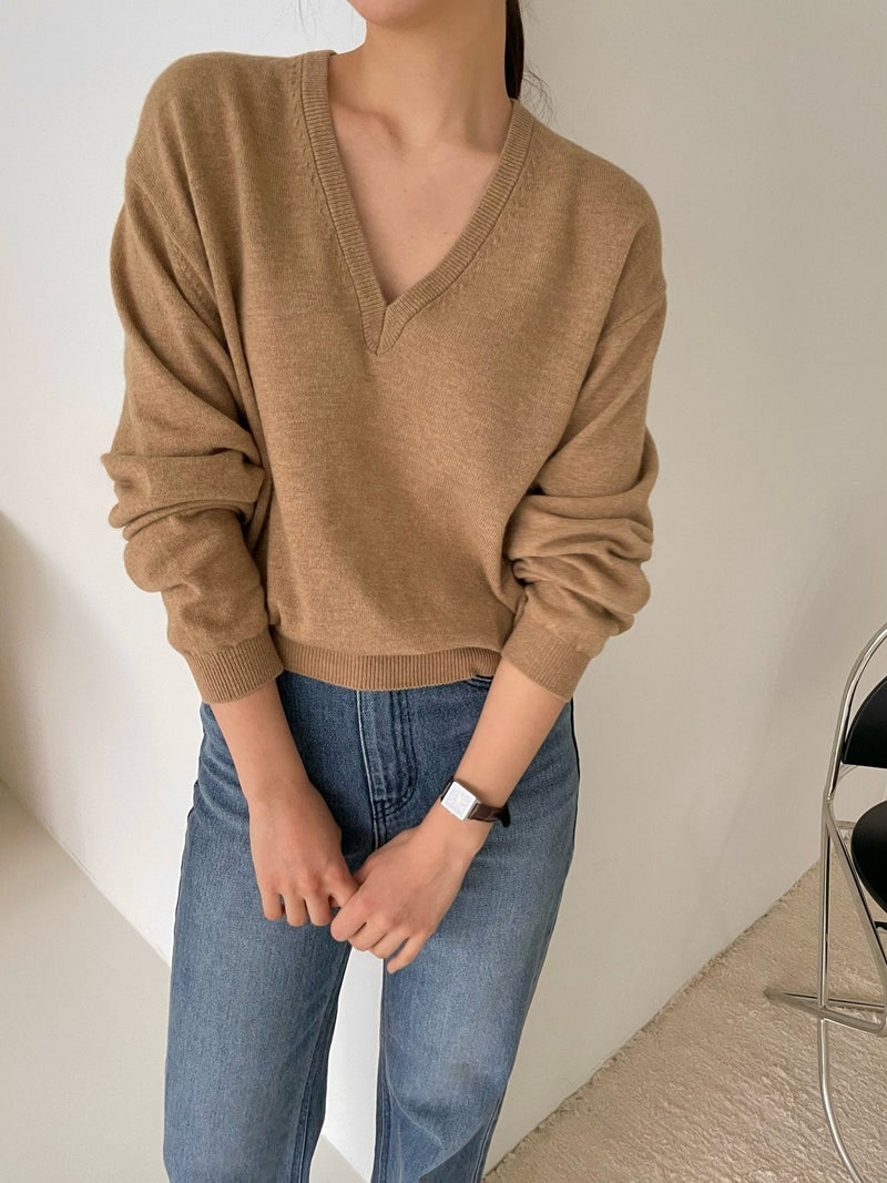 WOOL CASHMERE V-NECK TOP