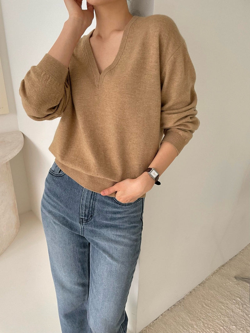 WOOL CASHMERE V-NECK TOP