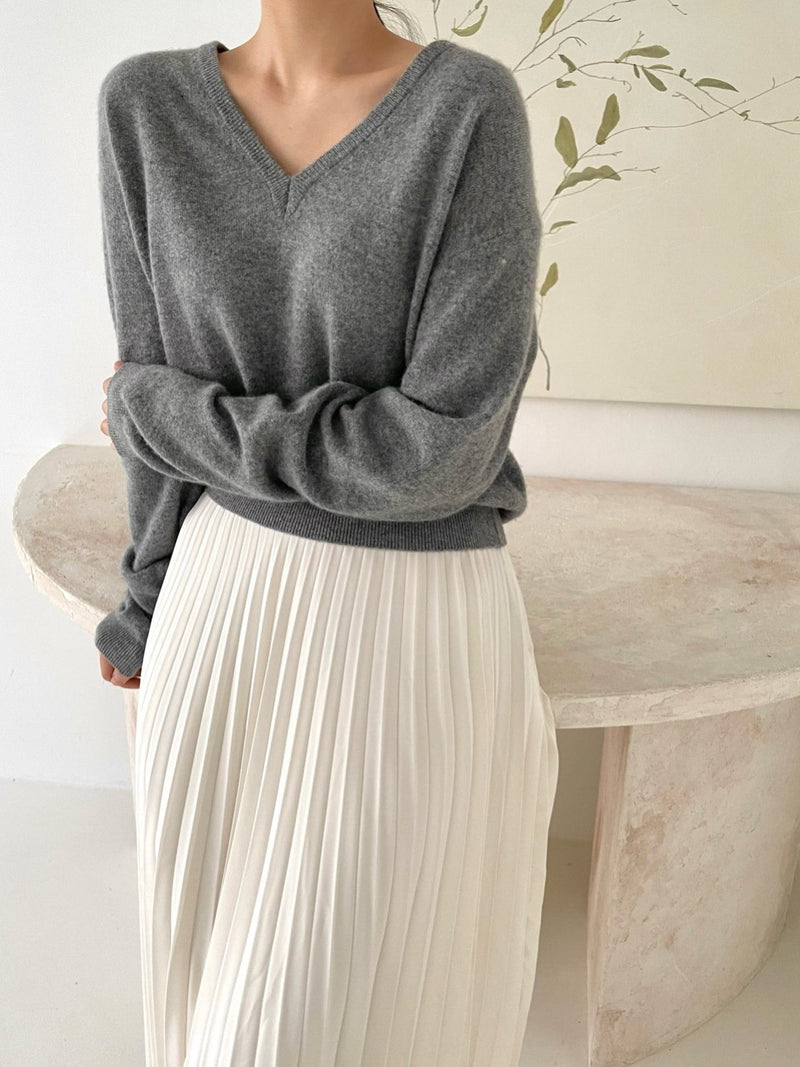 WOOL CASHMERE V-NECK TOP