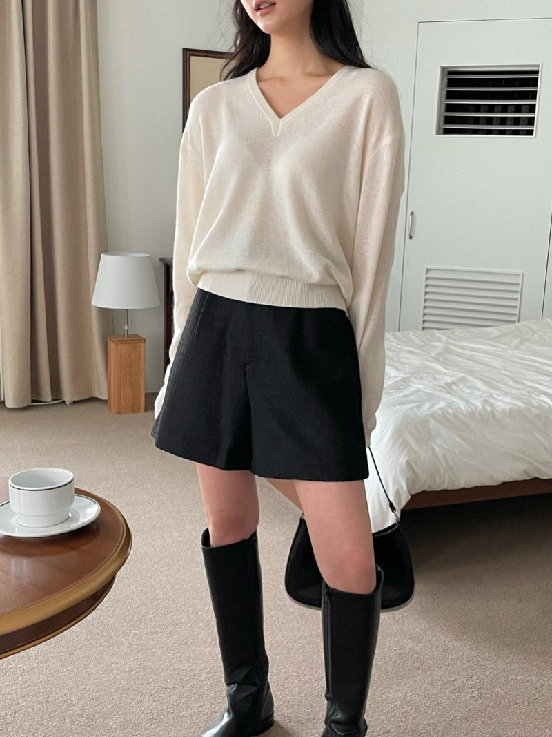 WOOL CASHMERE V-NECK TOP