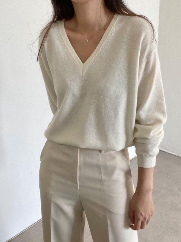 WOOL CASHMERE V NECK KNIT