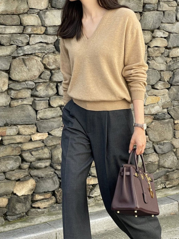 WOOL CASHMERE V NECK KNIT