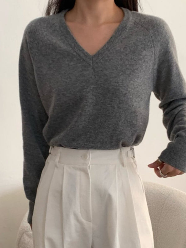 WOOL CASHMERE V-NECK TOP