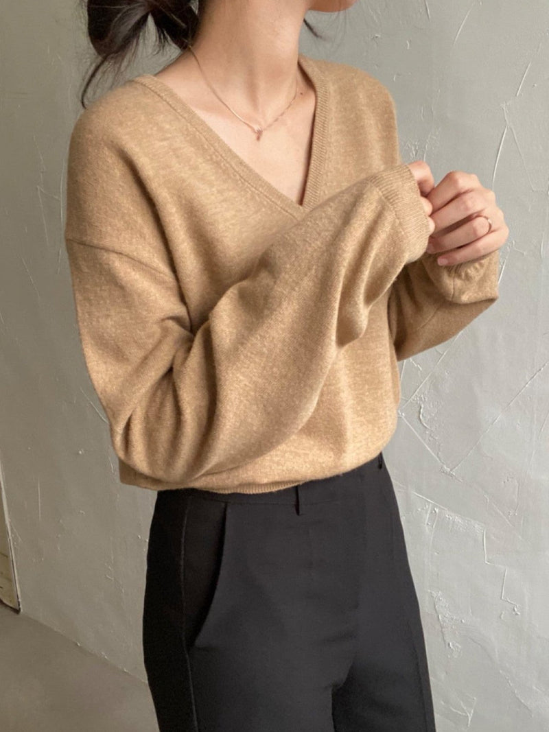 WOOL CASHMERE V-NECK TOP