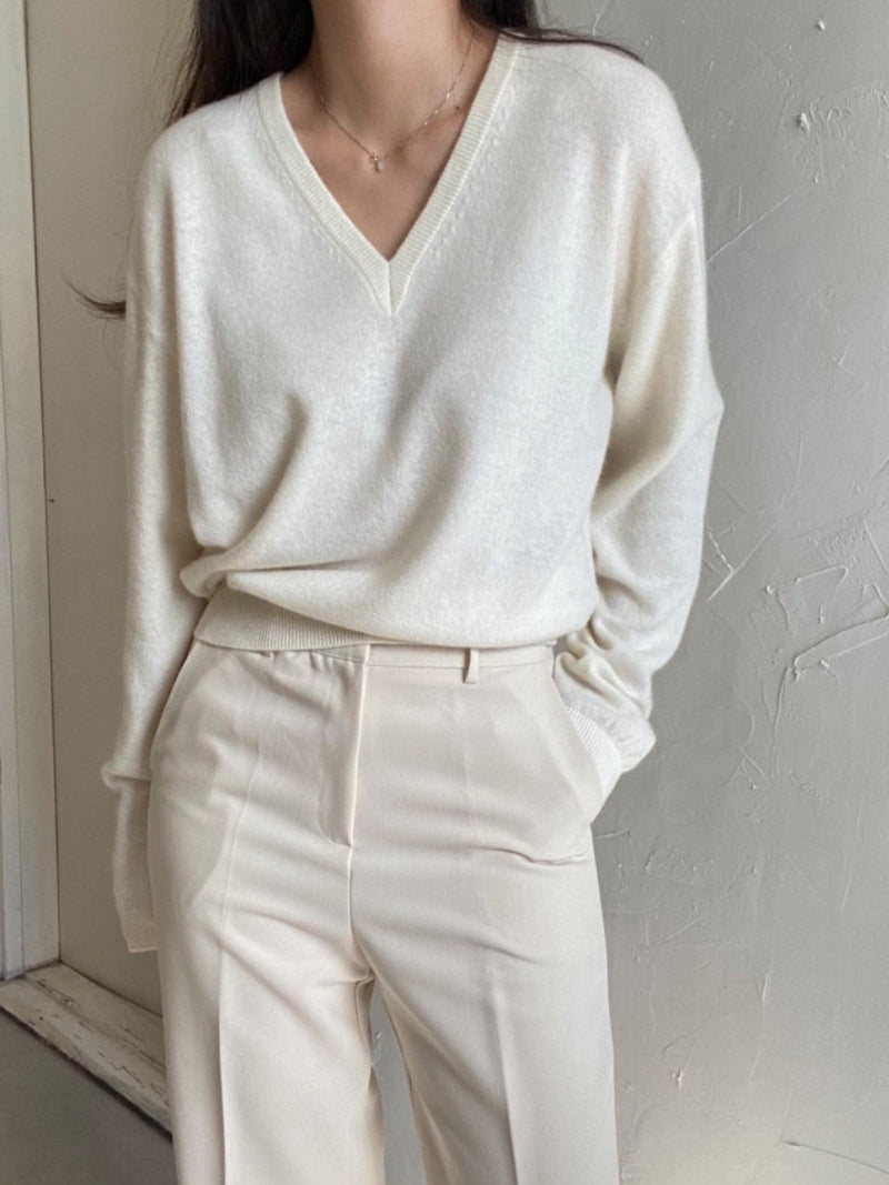 WOOL CASHMERE V-NECK TOP